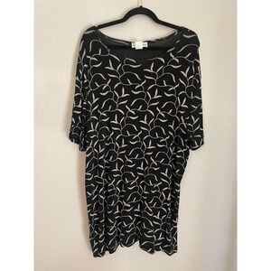 Frazier Lawrence Womans 2X‎ Top Black Cream Embroidered Vine Short Sleeve Career